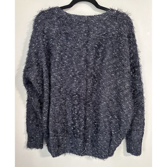 Express Blue Marl Eyelash Lace Up Neck Large Long Sleeve Sweater Super Soft - Picture 8 of 10
